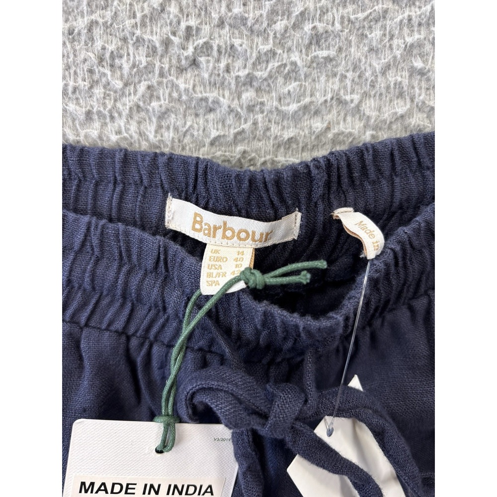 BARBOUR Cherbury Trousers Womens 10 Midnight Dark Blue Linen Elastic Waist NWT - Picture 7 of 13